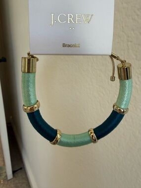 J. Crew Mint & Teal Silk-Wrapped Bracelet with Gold Accents - New!
